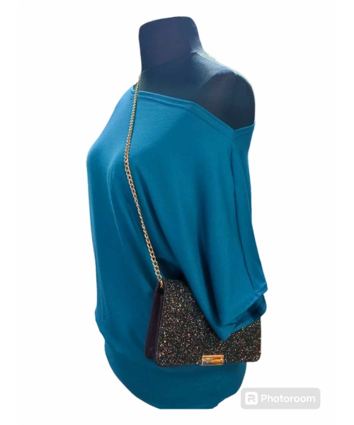 Bluzka kimonowa z dekoltem w łódkę - kolor ciemny turkus